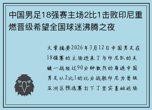 中国男足18强赛主场2比1击败印尼重燃晋级希望全国球迷沸腾之夜