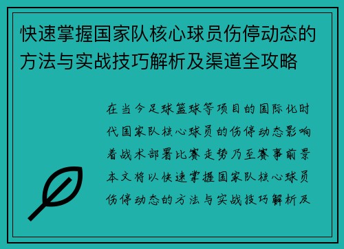 快速掌握国家队核心球员伤停动态的方法与实战技巧解析及渠道全攻略