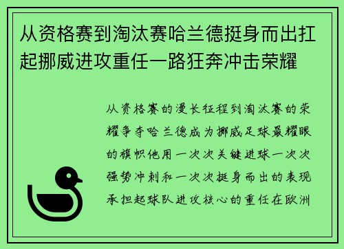 从资格赛到淘汰赛哈兰德挺身而出扛起挪威进攻重任一路狂奔冲击荣耀